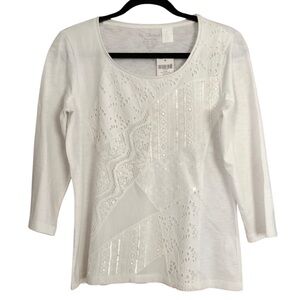 NWT Chico’s White Embellished Tee Blouse 0 (XS)